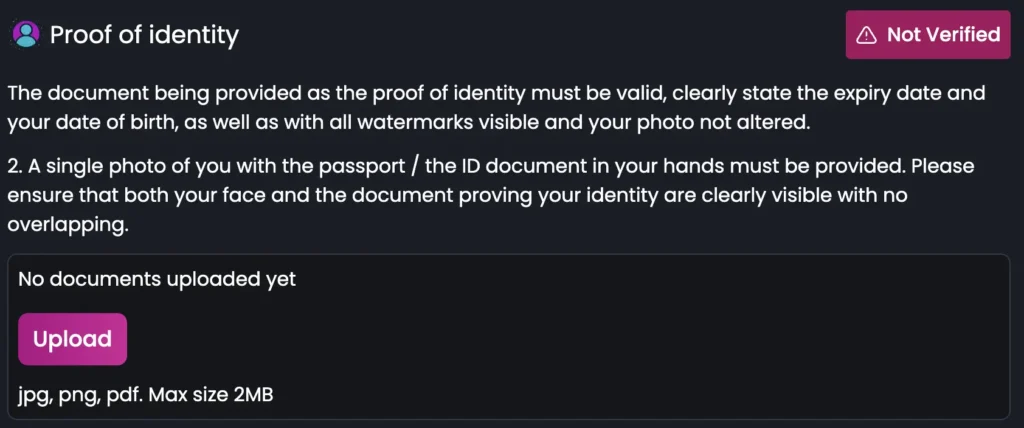 Britsino Proof of Identity