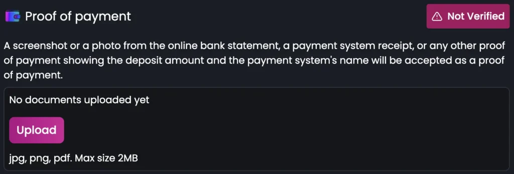 Britsino Proof of Payment