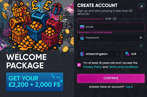 Britsino Sign Up Box
